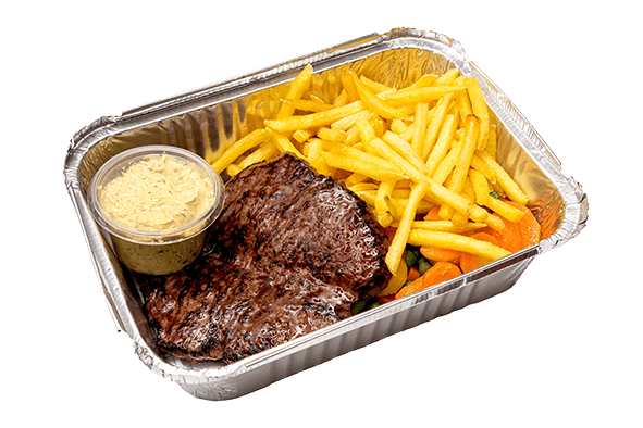 087 Steak de boeuf beurre café de Paris frites légumes